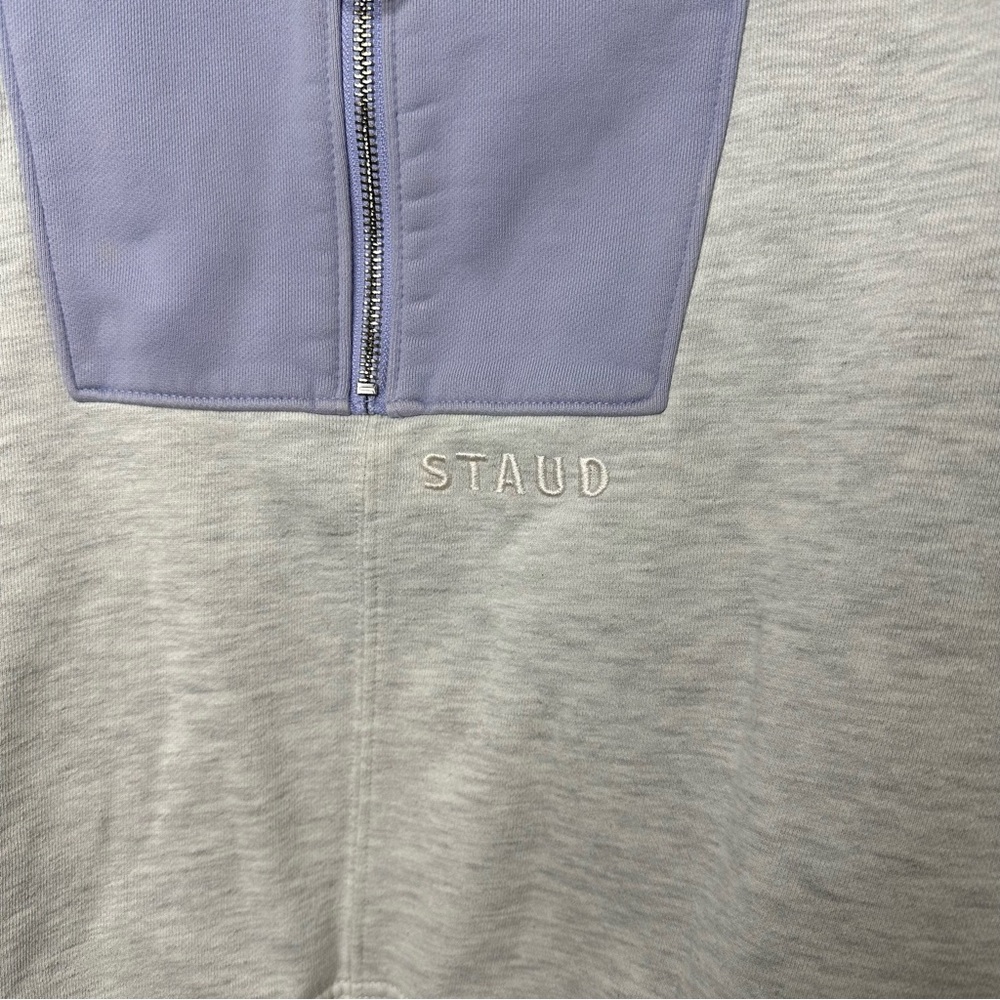 Staud Alys colorblock cotton-blend half-zip sweatshirt Heather Grey Size Medium - Picture 10 of 16